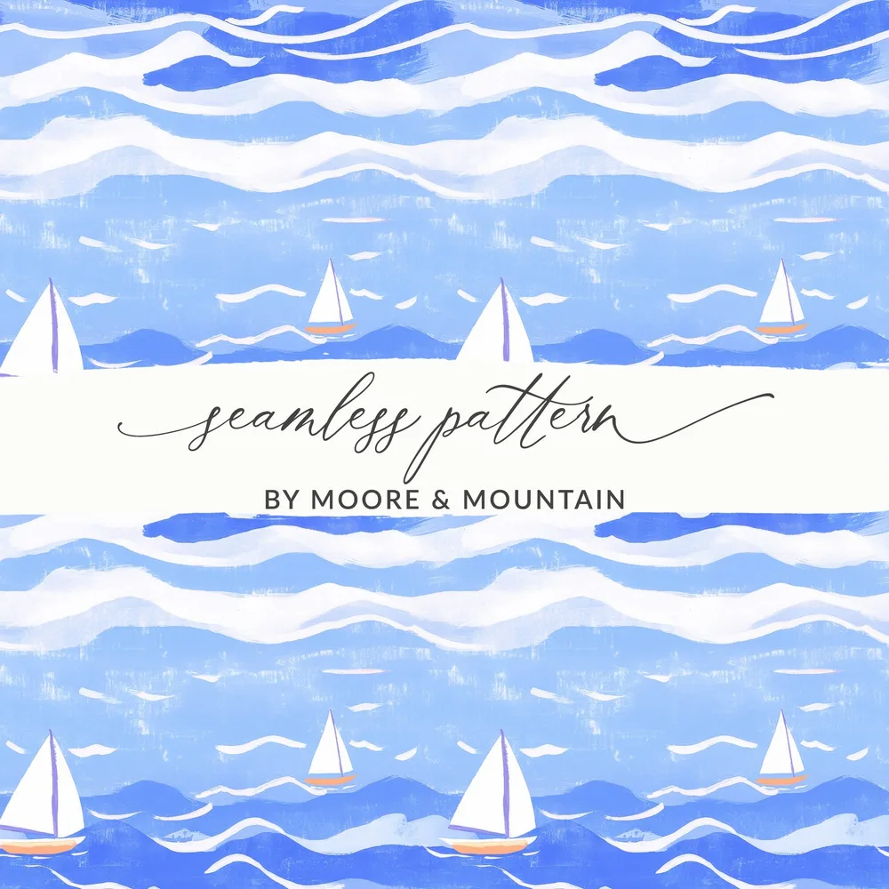 Nautical Digital Paper, Sailing Boat Pattern, Blue Sea Illustration, Seamless Texture, Scrapbook Paper, Downloadable Art, JPEG Files - Moore and Mountain