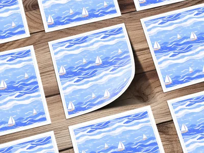 Nautical Digital Paper, Sailing Boat Pattern, Blue Sea Illustration, Seamless Texture, Scrapbook Paper, Downloadable Art, JPEG Files - Moore and Mountain