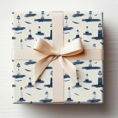 Lighthouse and Seagulls Pattern Gift Wrap Sheet