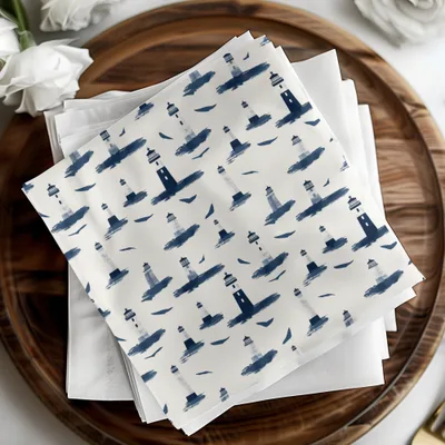 Blue and White Nautical Lighthouse Pattern product