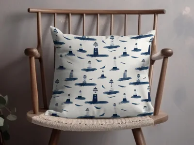 Nautical Lighthouse Patterned Cushion for Coastal Decor