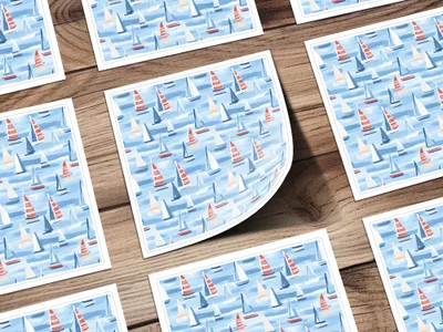Nautical Sailboat Pattern on Blue Background Sticker