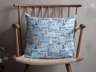 Nautical-Themed Decorative Cushion with Sailboat Print