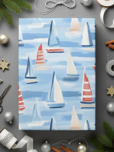 Sailboats on Blue Sea Wrapping Paper Product