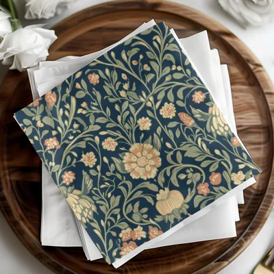 Navy Blue and Gold William Morris Vines Background Green Peach Blue Digital - Moore and Mountain