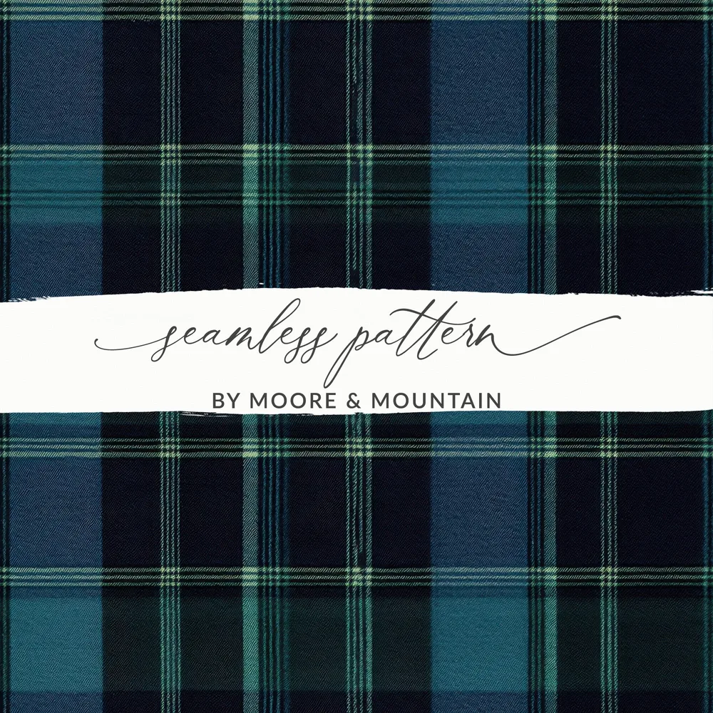 Navy Blue and Teal Classic Scottish Plaid Seamless Pattern - Moore and Mountain