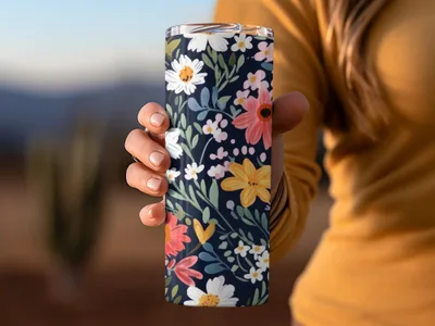 Navy Blue Colorful Ditsy Flowers on Dark Blue Spring Pattern Digital - Moore and Mountain