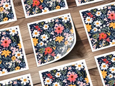 Navy Blue Colorful Ditsy Flowers on Dark Blue Spring Pattern Digital - Moore and Mountain
