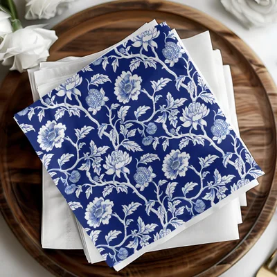 Navy Blue Floral Pattern Digital Paper, White Flower Design, Seamless Tileable Texture, Chinoiserie Pattern - Moore and Mountain