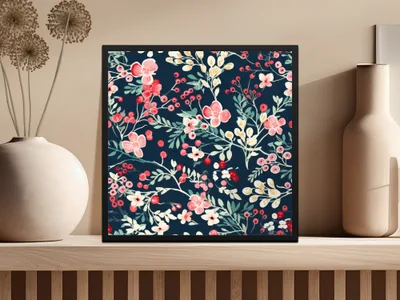 Floral Botanical Art Print with Black Frame