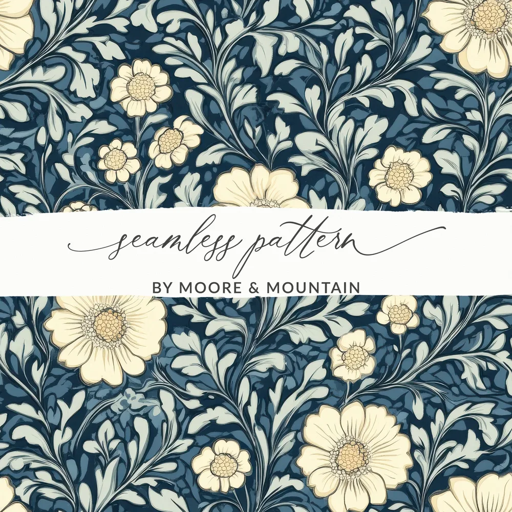 Navy Blue William Morris Seamless Pattern Digital - Moore and Mountain