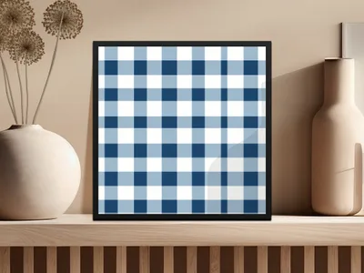 Blue and White Checkered Pattern Framed Art Decor