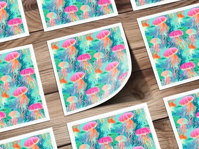 Vibrant Colorful Jellyfish Pattern Design Sticker
