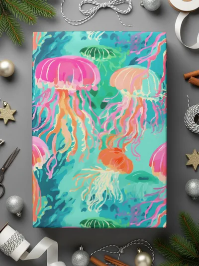Colorful Jellyfish Design Wrapping Paper Sheet