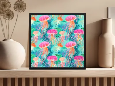 Colorful Jellyfish Painting Art Print in Vibrant Design