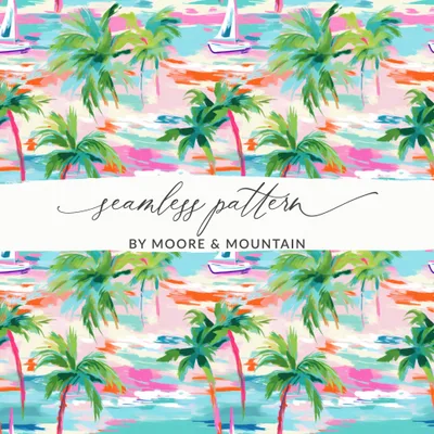 Neon Summery Beachy Pattern Seamless Bright Summery Digital