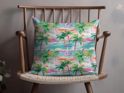 Colorful Tropical Palm Tree Pattern Throw Pillow