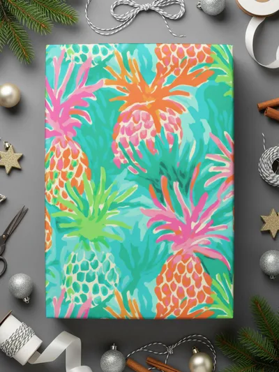 Tropical Pineapple Design Colorful Gift Wrap Product