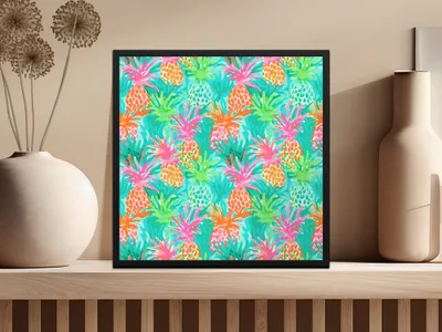 Bright Colorful Pineapple Pattern Wall Art Product