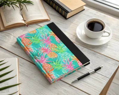 Vibrant Tropical Pineapple Design Hardcover Notebook
