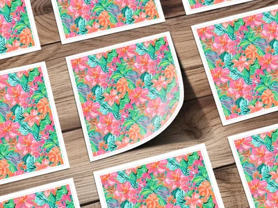 Vibrant Tropical Floral Design Sticker Sheet