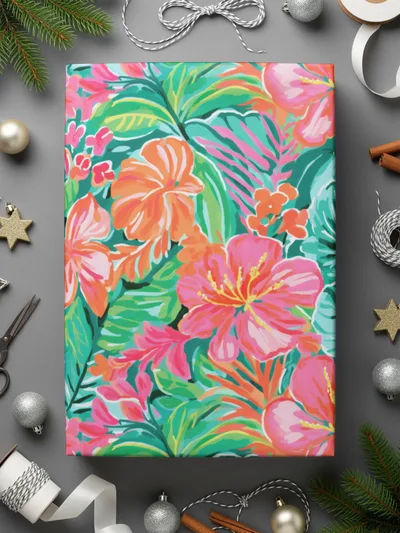Colorful Tropical Floral Pattern Gift Wrap for Festive Occasions
