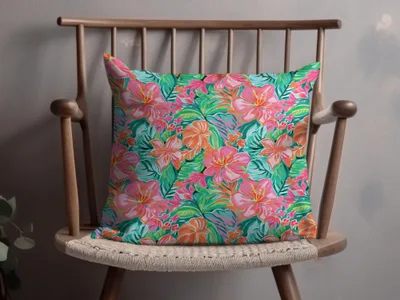 Vibrant Tropical Floral Design Decorative Pillow