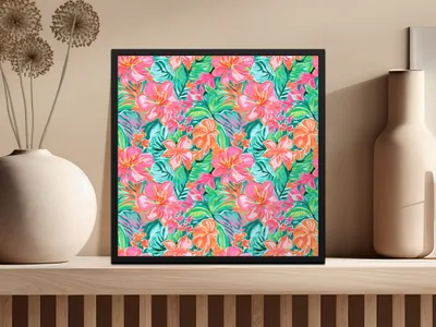 Vibrant Tropical Flower Art Print in Bright Colors Wall Decor