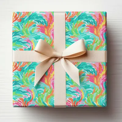 Colorful Swirl Pattern Gift Box with Cream Bow