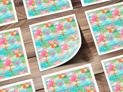 Vibrant Underwater Seashell Starfish Pattern Sticker Set