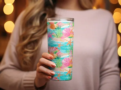Vibrant Tropical Ocean Print Insulated Tumbler Cup