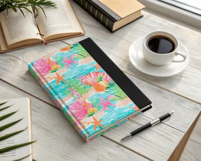 Colorful Seashell Beach Scene Design Hardcover Journal