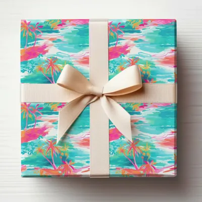 Tropical Beach Theme Gift Wrap with Ribbon Bow