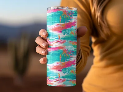 Colorful Tropical Beach Scene Insulated Tumbler