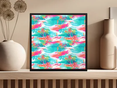 Vibrant Tropical Palm Tree Beach Scene Art Print