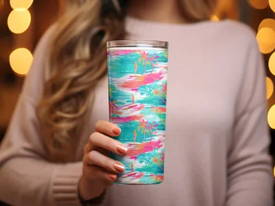 Vibrant Tropical Beach Scene Stainless Steel Tumbler