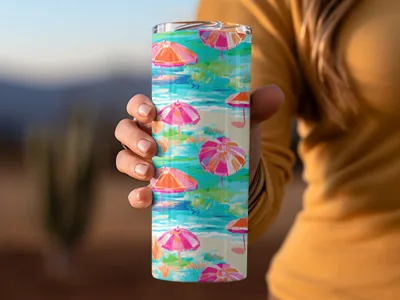 Colorful Beach Umbrella Design Tumbler Product