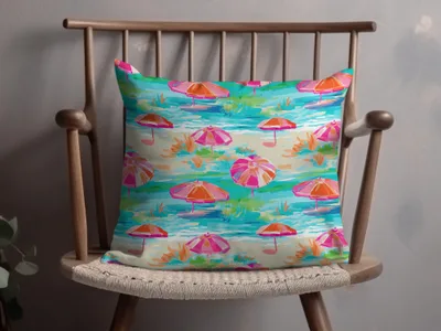 Colorful Beach Umbrellas Pattern Throw Pillow