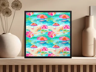 Colorful Beach Umbrellas Art Print for Your Home Decor