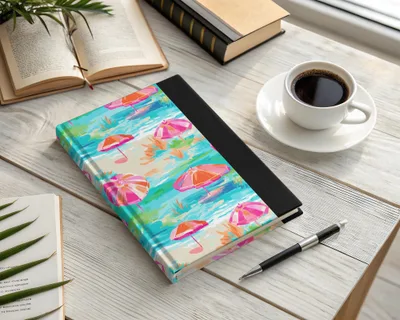 Vibrant Beach Themed Notebook with Colorful Umbrellas