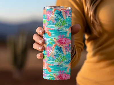 Colorful Sea Turtle Design Insulated Tumbler Cup