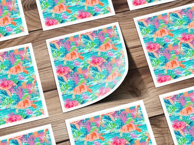 Colorful Sea Turtle and Coral Reef Art Print