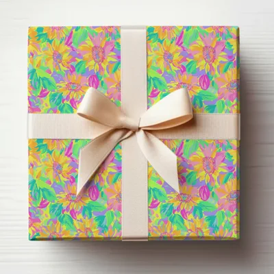 Vibrant Floral Gift Box with Elegant Ribbon Design
