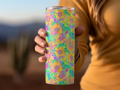 Colorful Floral Insulated Tumbler Travel Mug Cup