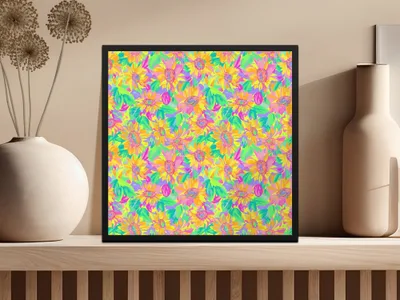 Bright Colorful Sunflower Print Wall Art Decor