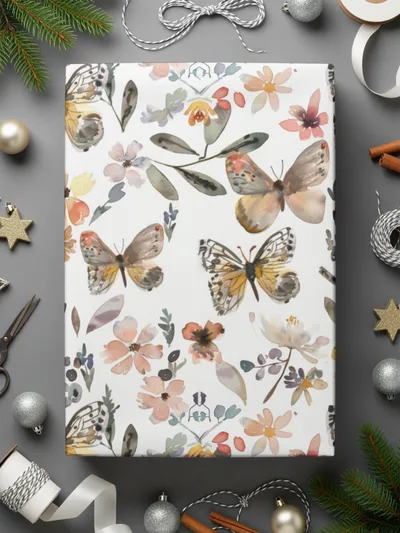 Neutral Watercolor Floral and Butterfly Seamless Print Digital - Moore and Mountain