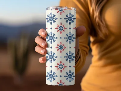 Nordic Winter Holidays Blue & Red Snowflake Pattern Digital Download | Festive Printable Wall Art - Moore and Mountain