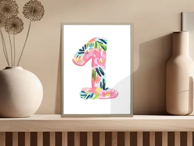 Number 1 Colorful Brushstroke SVG | First Birthday Preppy Clip Art Digital File | One Year Baby Celebration PNG Art Print | Milestone Decor