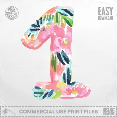 Number 1 Colorful Brushstroke SVG | First Birthday Preppy Clip Art Digital File | One Year Baby Celebration PNG Art Print | Milestone Decor