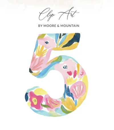 Number 5 SVG Floral Watercolor Digital Clip Art, Preppy Number Five Design, 5th Birthday PNG, Anniversary Digital